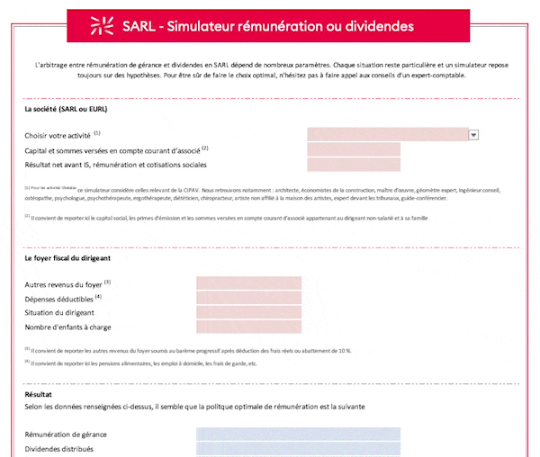simulateur SARL dividendes ou rémunération